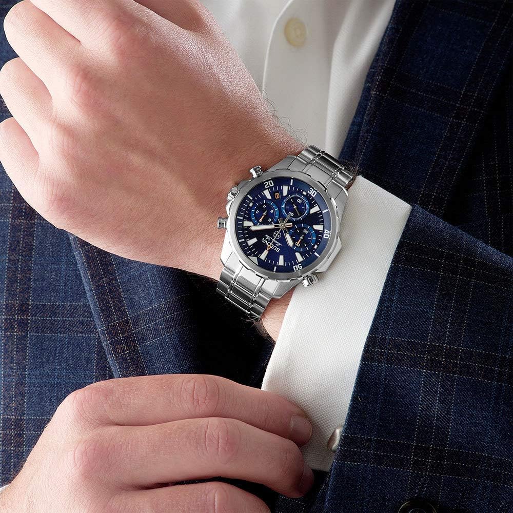 Men's Chronograph Quartz Watch with Stainless Steel Strap, Blue D76750