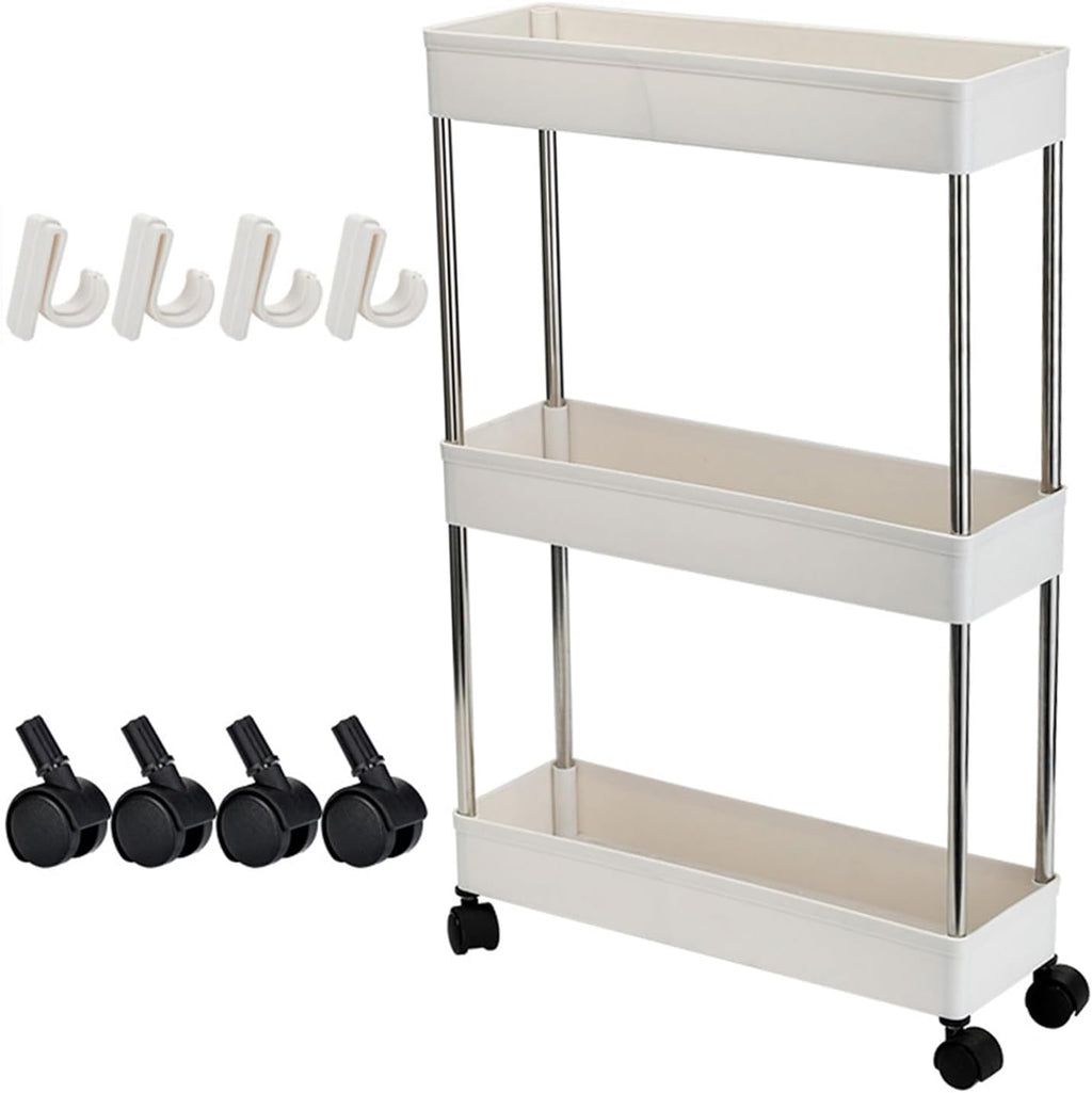 White 3 Tier Slim Rolling Storage Cart L414