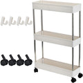 White 3 Tier Slim Rolling Storage Cart L414