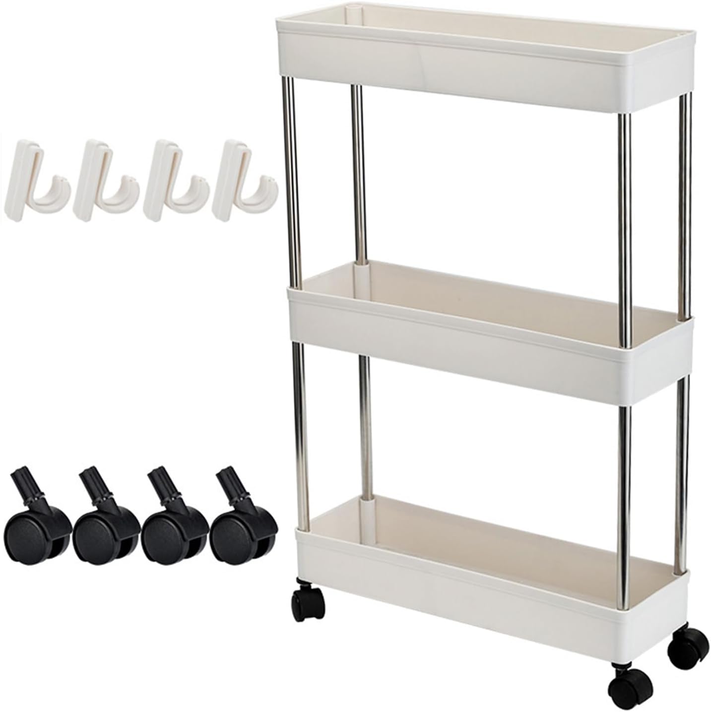White 3 Tier Slim Rolling Storage Cart L414