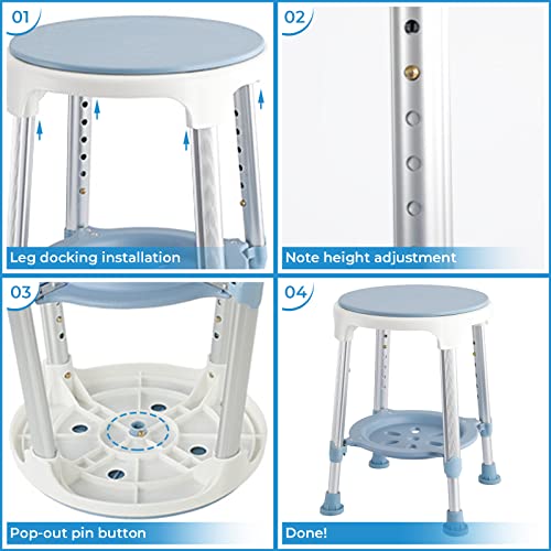 Adjustable Round Shower Seat with 5 Adjustable Heights 19''-21'' Load 350LB R4008