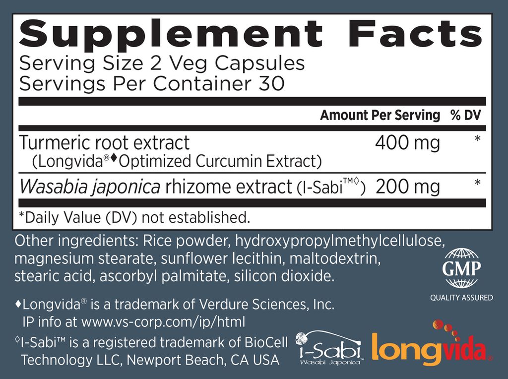 60 Capsules Turmeric Curcumin and Wasabi Extracts O3089