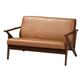 Walnut Brown/Tan Wood Faux Leather Loveseat R7179