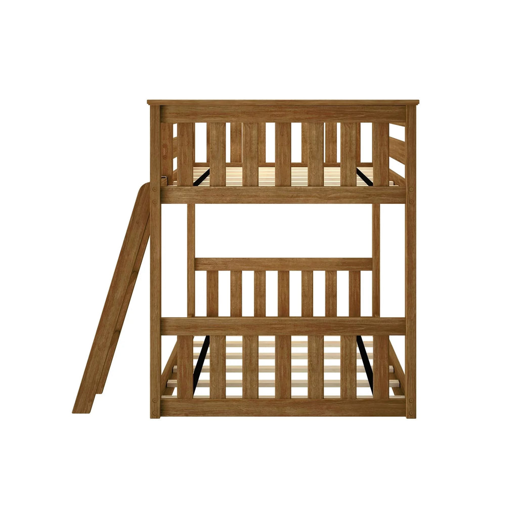 Twin over Twin Solid Wood Low Bunk Bed with Ladder, Pecan Z524569
