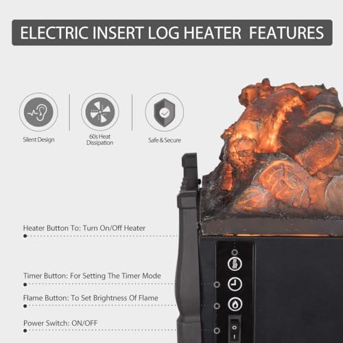 23 Inch 120V 1400W Portable Electric Fireplace Insert Log Heater Black U349