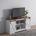 White 59 Inch Wood TV Stand with Sliding Barn Doors F7941