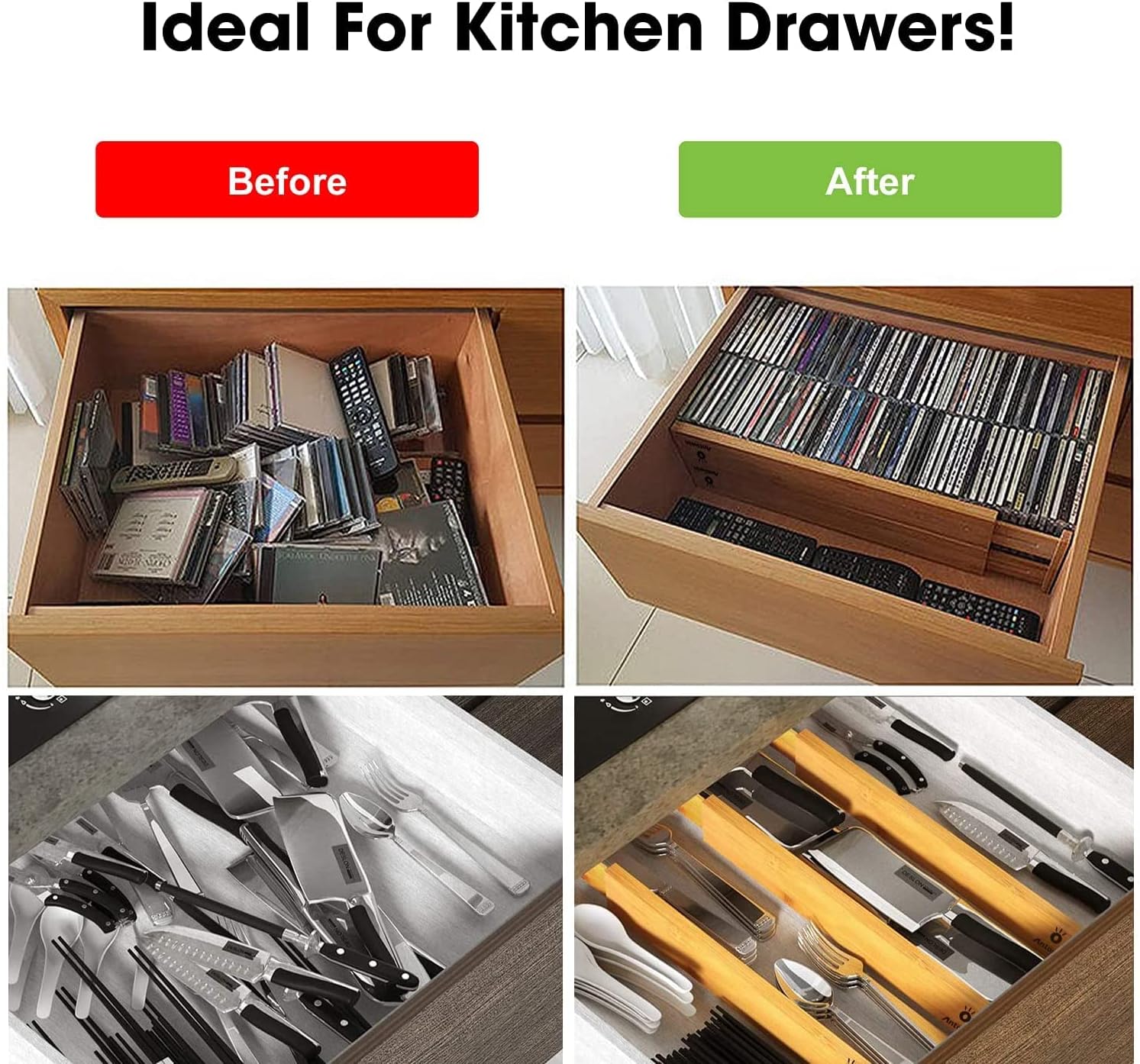 Bamboo Drawer Dividers Organizers 16pcs, Expandable Drawer Separators, 17-22 inches Adjustable M22126