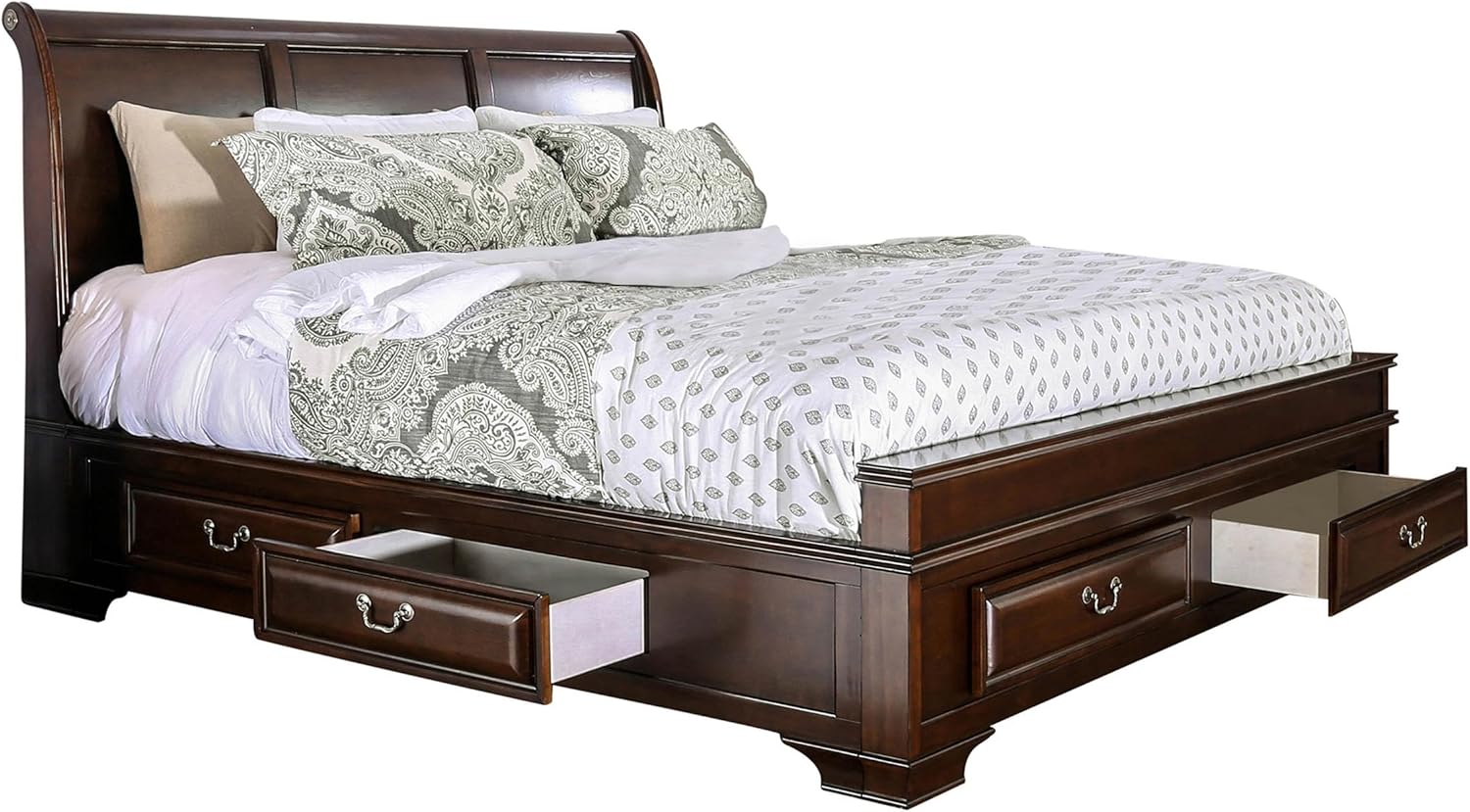 Brown Cherry Wood Queen Storage Platform Bed Y520