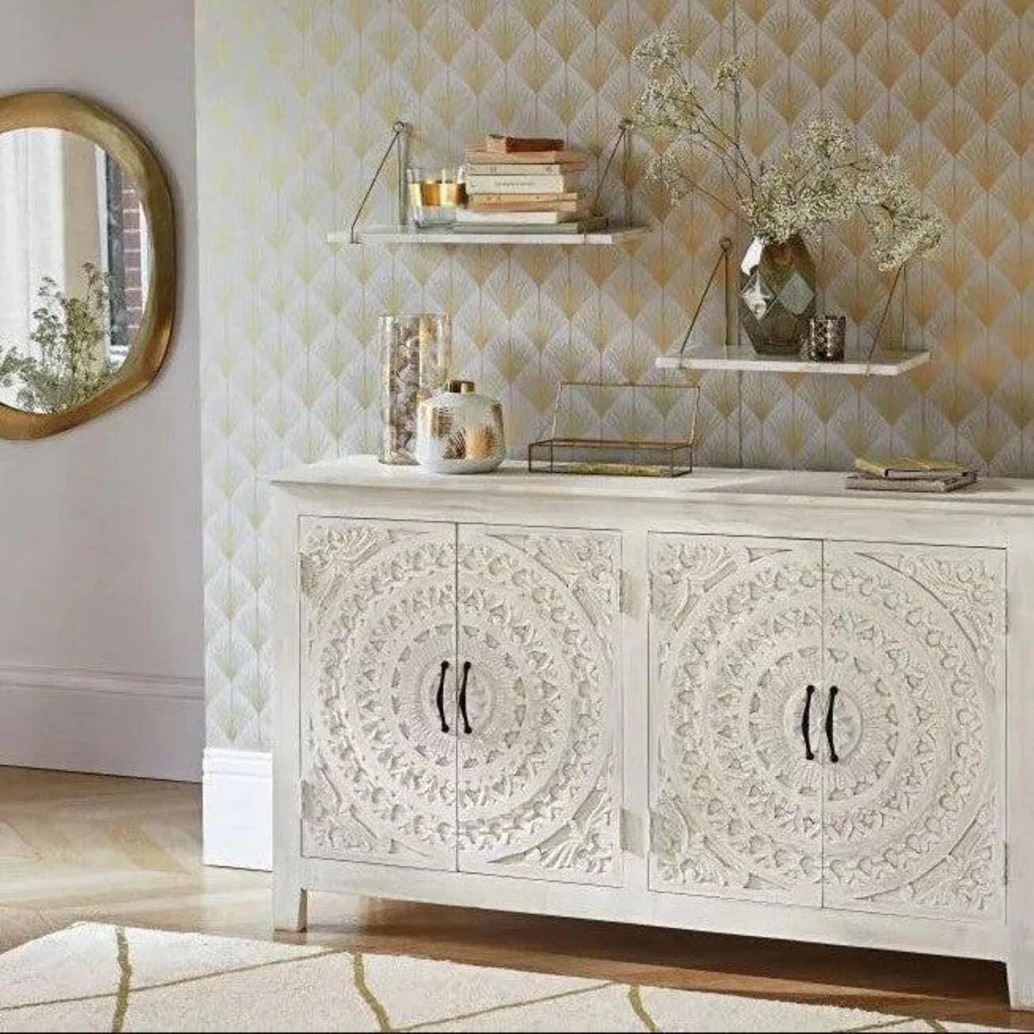 Whitewash Hand Carved Cabinet B538094