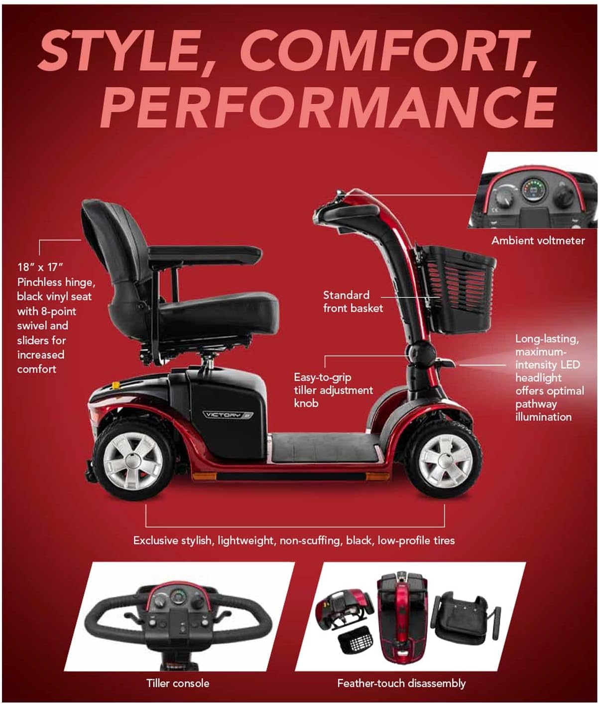 Candy Apple 4-Wheel Mobility Scooter, 300 lbs. WC, 5.3 MPH, 13 Miles Range O242887