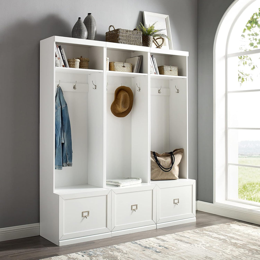 White 3-Piece Entryway Set with 3 Hall Trees T845752