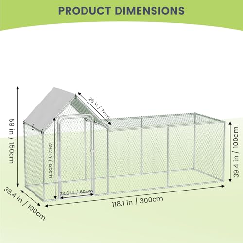 Large Metal Chicken Coop with Waterproof and Anti-UV Cover, 10' W x 3.3' D x 5' H D843
