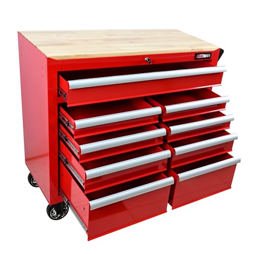 Black 9-Drawer Rolling Tool Chest with Wood Top Q91470