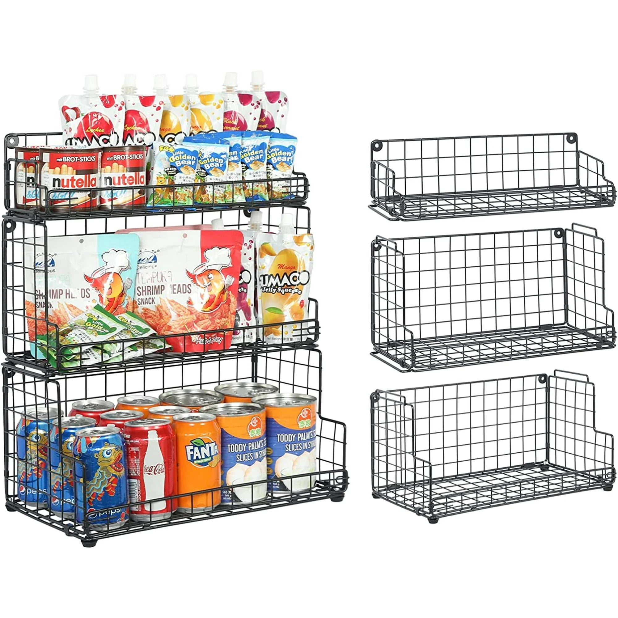Black 3-Tier Stackable Snack Organizer with Pine Wood Top W44135