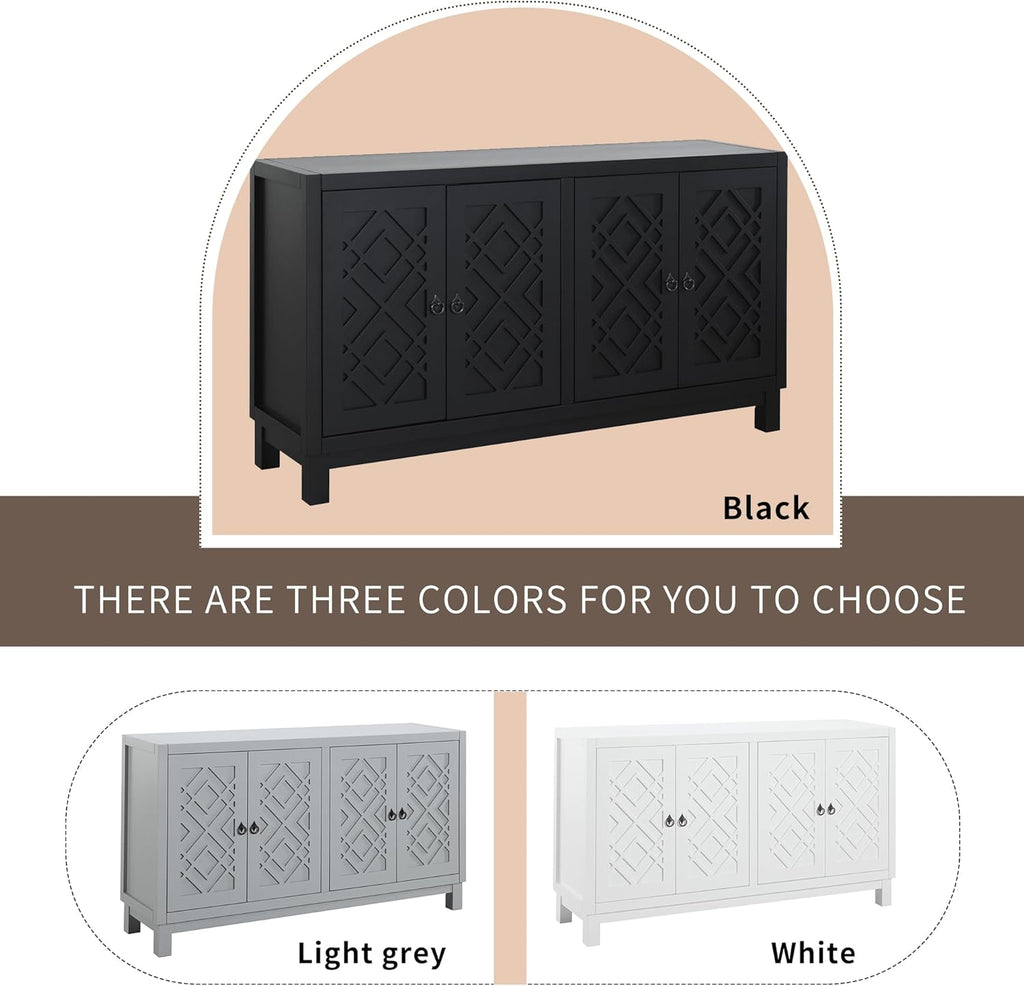 Black 4 Door Storage Cabinet with Pull Ring Handles A86613