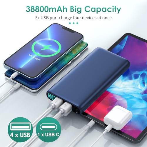 38800mAh LCD Display Power Bank with 5 USB Outputs and USB-C F678
