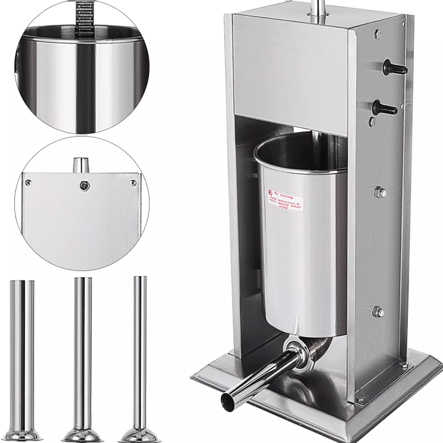 3L/7Lbs Dual Speed Vertical Stainless Steel Sausage Stuffer with 3 Stuffing Tubes U88432