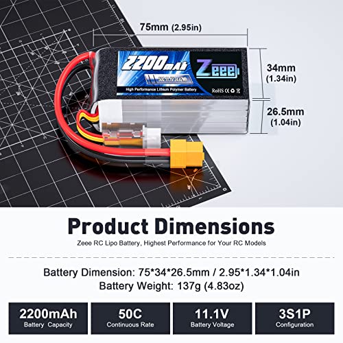 3S Lipo Battery 2200mAh 11.1V 50C Shorty Pack with XT60 Plug (2 Pack) Z10609