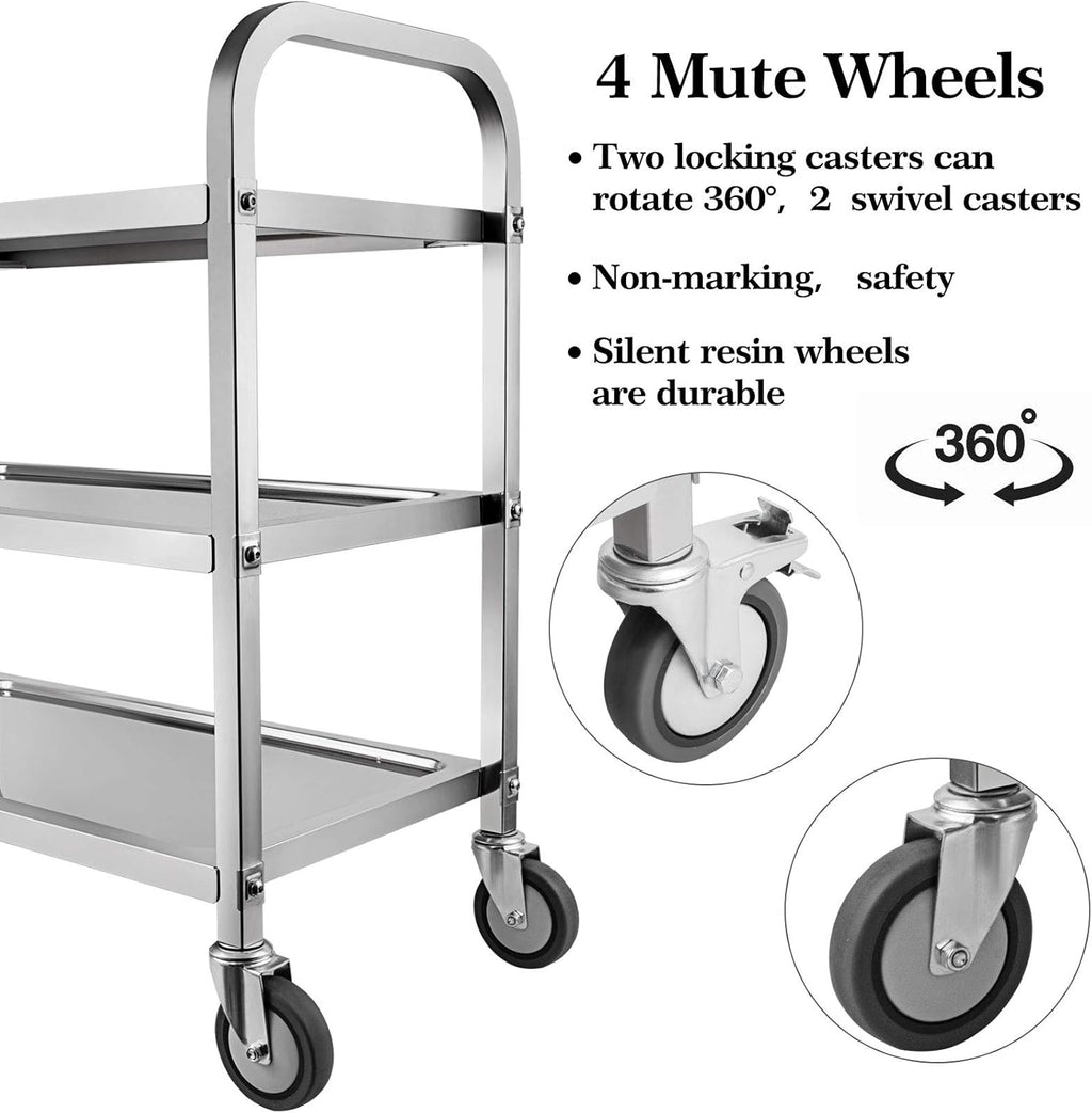 3 Tier Stainless Steel Utility Cart with Locking Wheels S718709