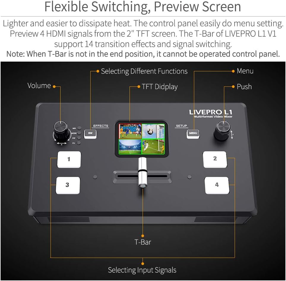 Multi Camera Video Mixer Switcher 2 Inch LCD Display 4 x HDMI Inputs USB 3.0 Output D9023