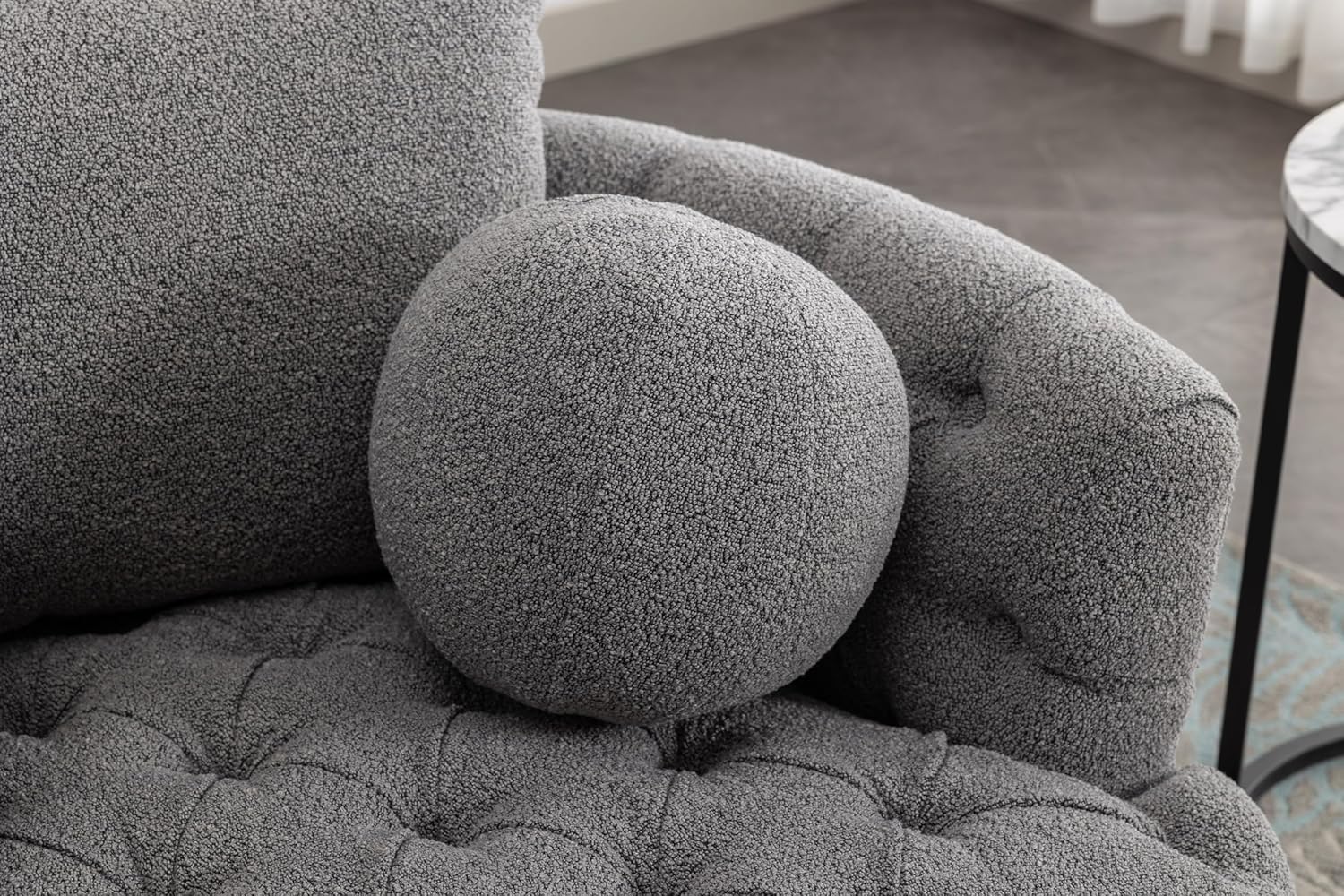 Oversized Chenille Tufted Accent Barrel Chair with 3 Pillows B563569