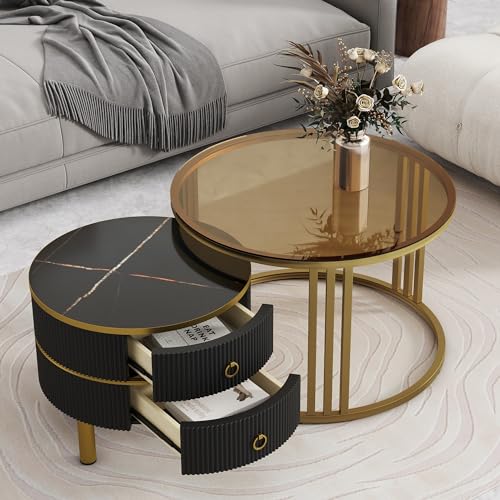 Golden Black Round Glass Coffee Table M83193