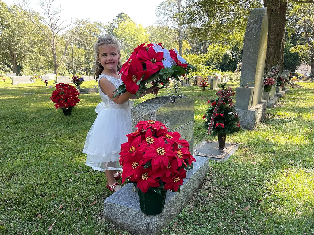 Red and White Artificial Poinsettias Saddle F49499