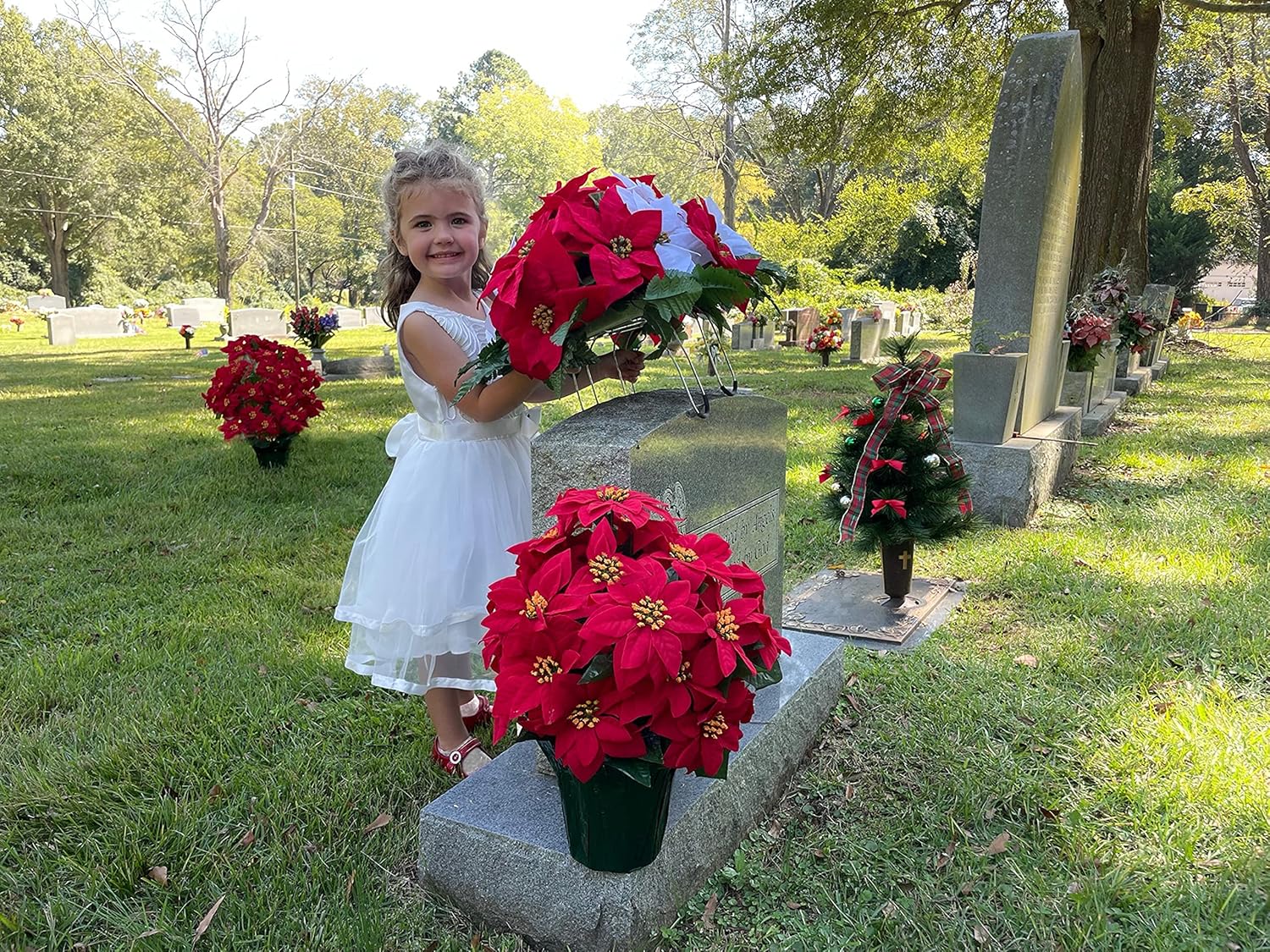 Red and White Artificial Poinsettias Saddle F49499