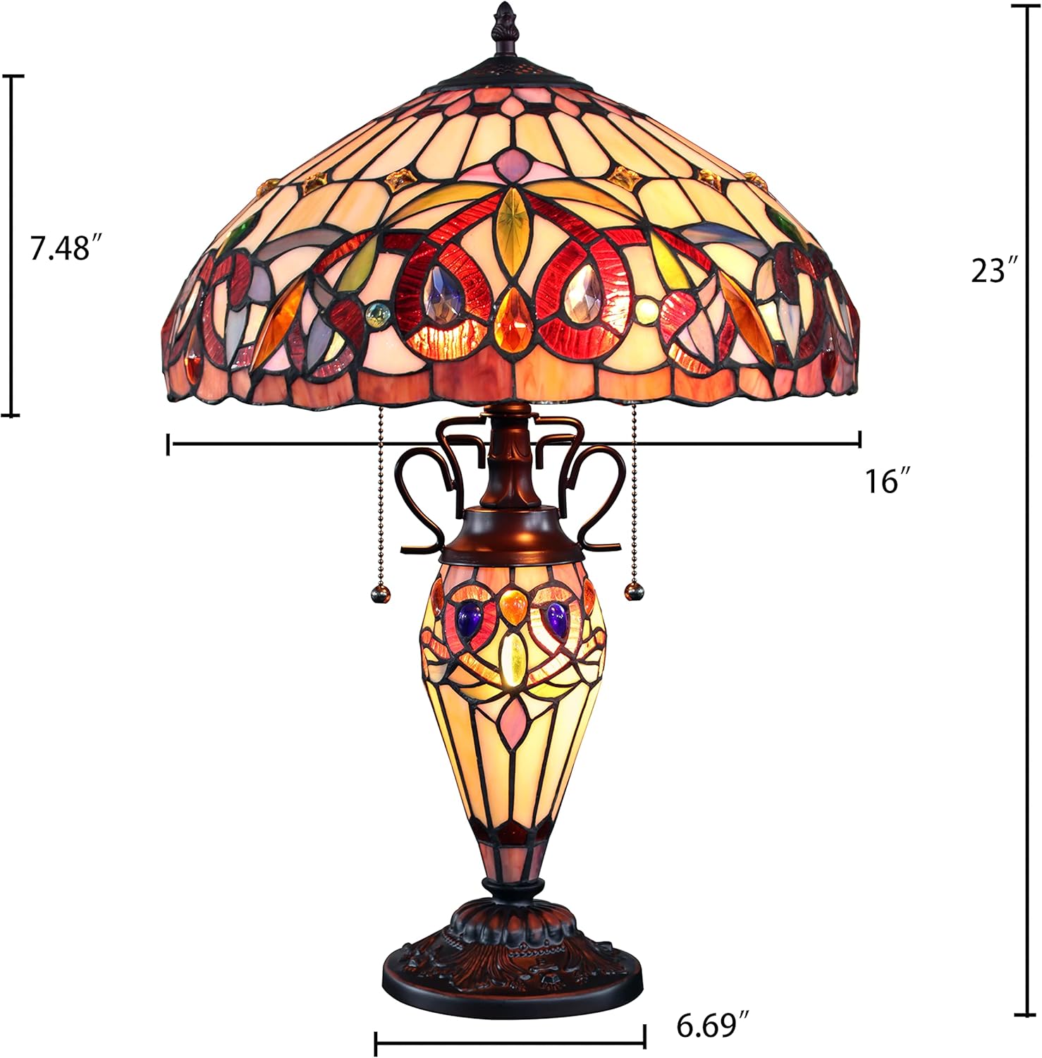 Dark Bronze 3 Light Double Lit Table Lamp 16" Shade U2118
