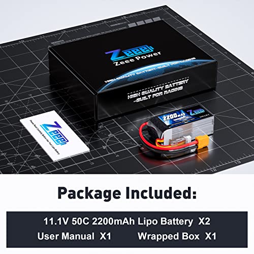 3S Lipo Battery 2200mAh 11.1V 50C Shorty Pack with XT60 Plug (2 Pack) Z10609