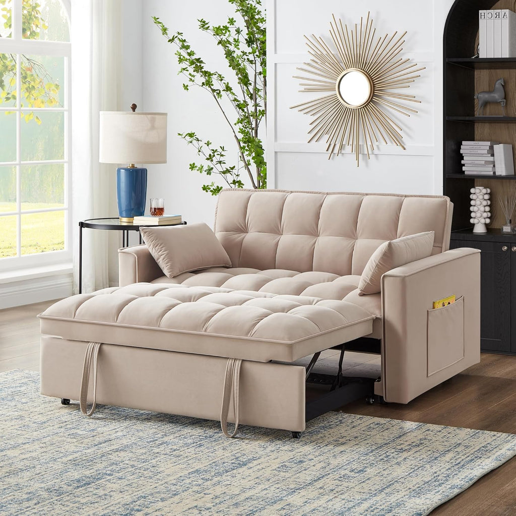 3 in 1 Multi-Functional Futon Loveseat Pull Out Couch Bed with Adjustable Backrest and Pillows L621469