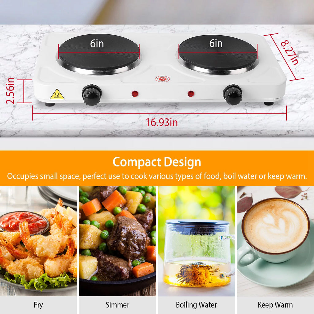 Electric Double Burner Portable Cooktop Countertop Dual Flat Burner Hot Plate Kitchen Cooker Stove with 5 Gear Temperature Control C8304