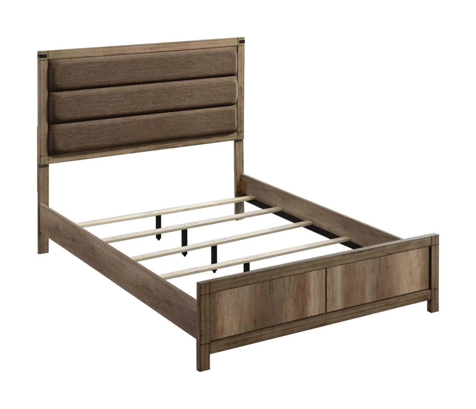 Queen Size Upholstered Panel Bed Light Brown Wood Finish Z281
