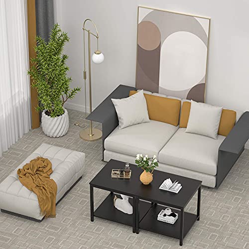 Rustic Brown 2-Tier Metal Wood Side Table H61131