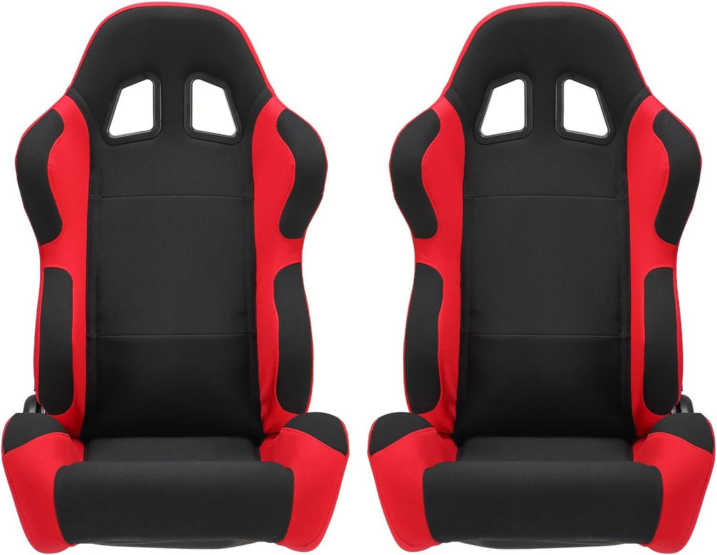 2Pcs Universal Fully Reclinable Nylon Racing Seats Double Slide Black and Red B2847
