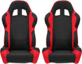 2Pcs Universal Fully Reclinable Nylon Racing Seats Double Slide Black and Red B2847