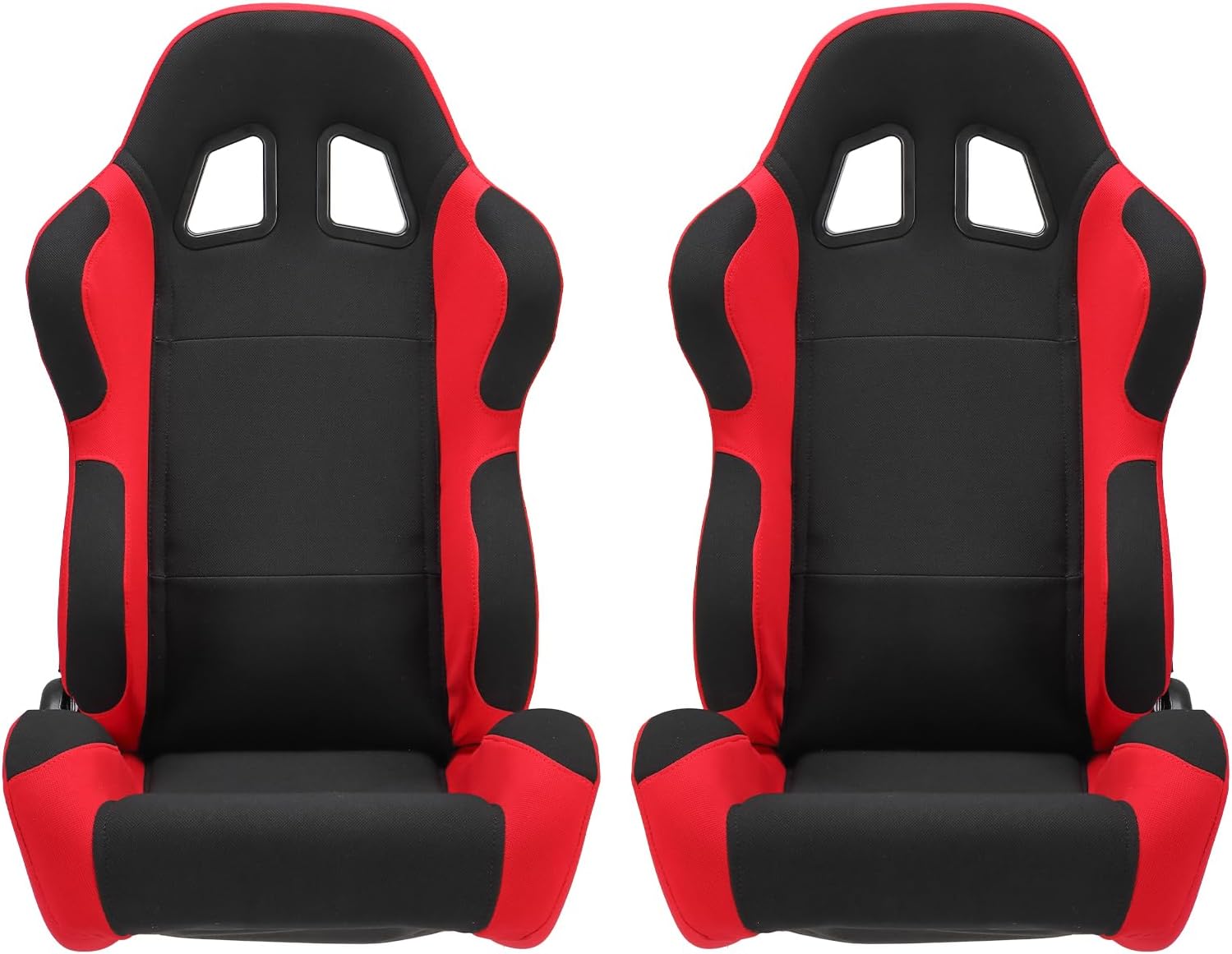 2Pcs Universal Fully Reclinable Nylon Racing Seats Double Slide Black and Red B2847
