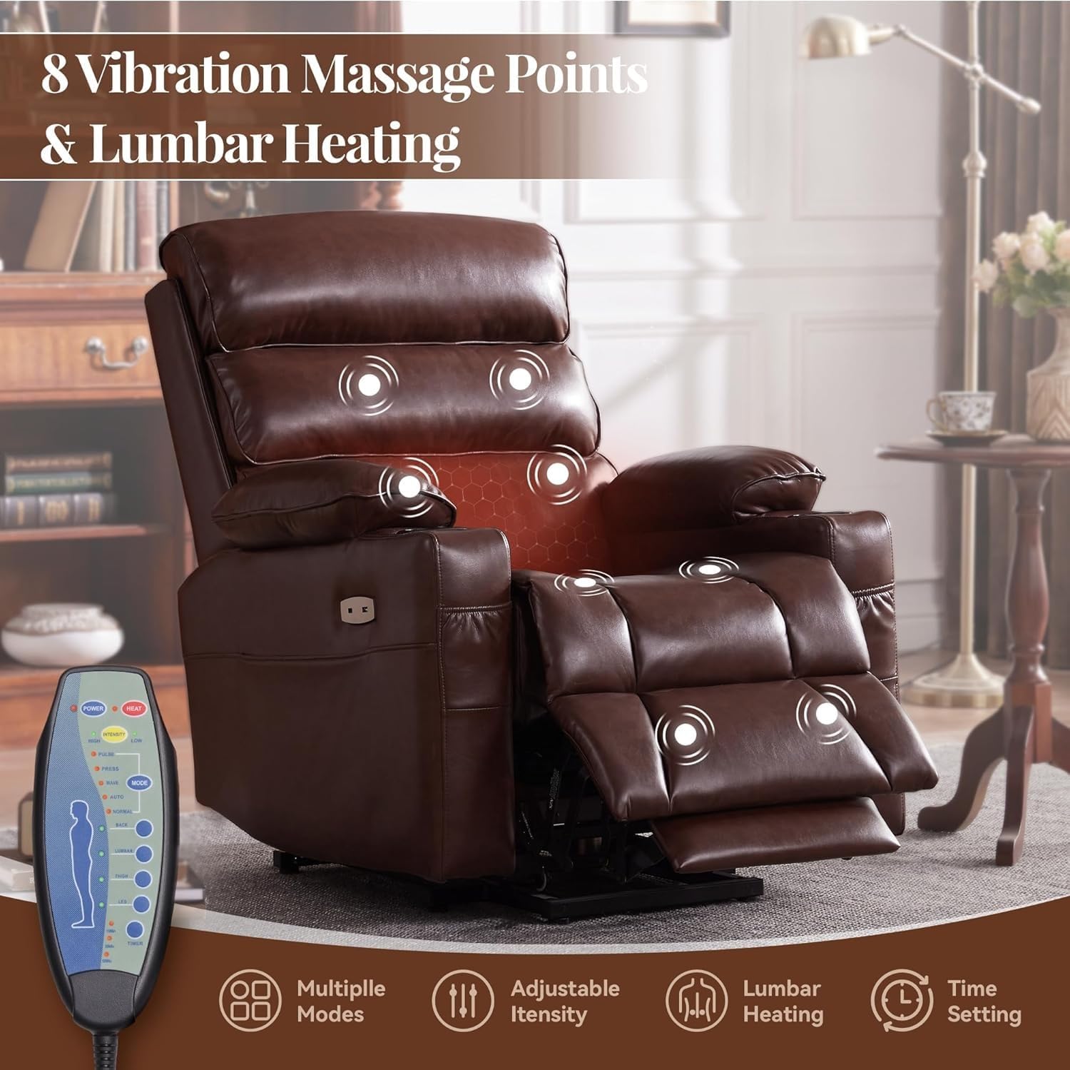 Leather Power Lift Recliner Chair with Massage and Heated F199