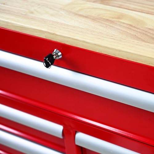 Black 9-Drawer Rolling Tool Chest with Wood Top Q91470