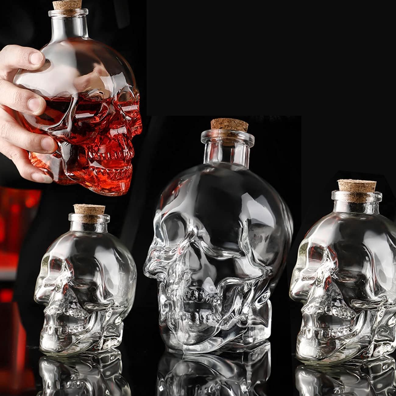 Lead-free Glass Skull Whiskey Bottle With Cork Stopper (400ML) R9808