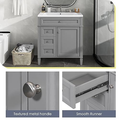 30inch Bathroom Vanity with Sink, 2 Drawers and a Tip-Out Drawer, White B744991