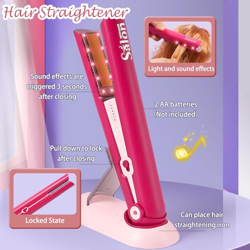 21Pcs Girls Hair Salon Toys with Barber Apron, Hair Dryer, Mirror, Scissors and Styling Accessories B22936