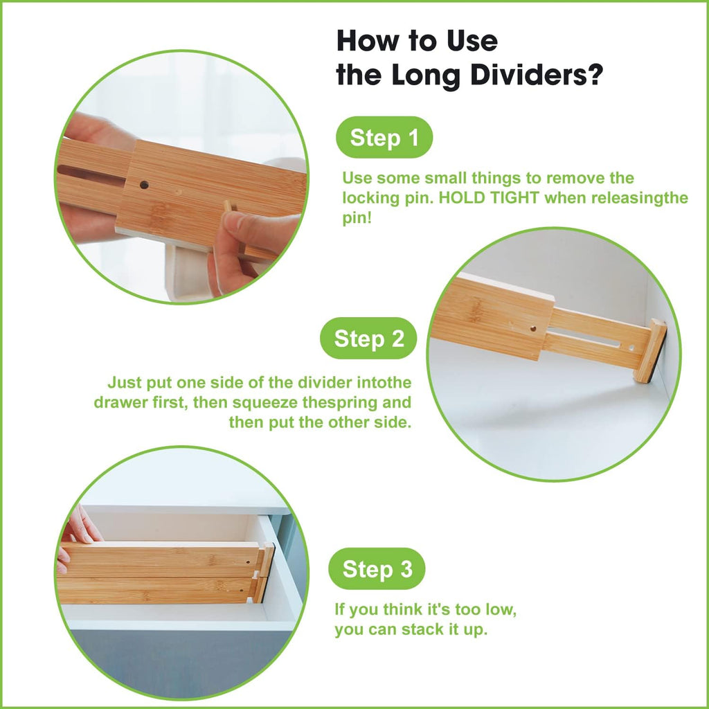 Bamboo Drawer Dividers Organizers 16pcs, Expandable Drawer Separators, 17-22 inches Adjustable M22126