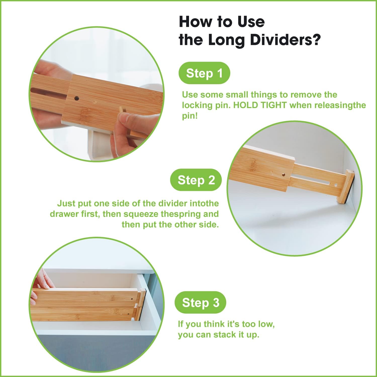 Bamboo Drawer Dividers Organizers 16pcs, Expandable Drawer Separators, 17-22 inches Adjustable M22126