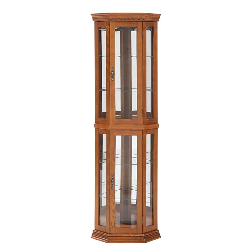 Lighted Corner Curio Display Cabinet with Adjustable Shelves & Mirrored Back H96391