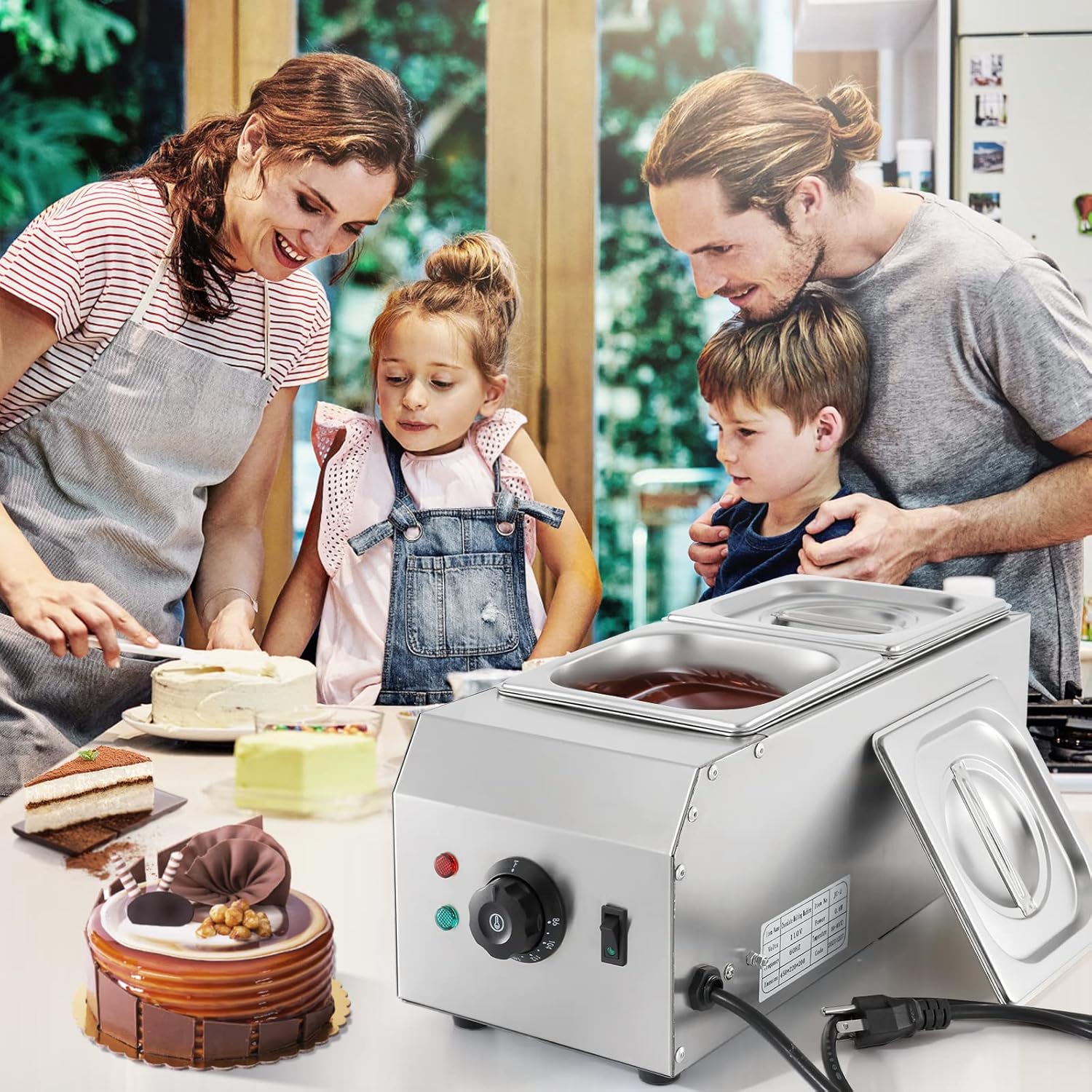 2-Tanks Chocolate Melting Machine 1000W Electric Chocolate Melter Z5062