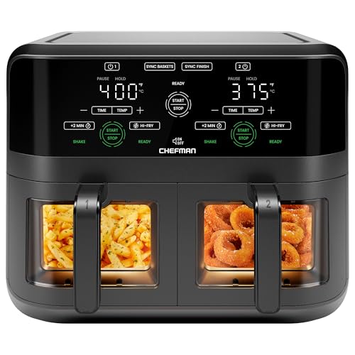 6 Quart Dual Basket Air Fryer Oven with Easy View Windows, Nonstick Frying Baskets - Black A1468