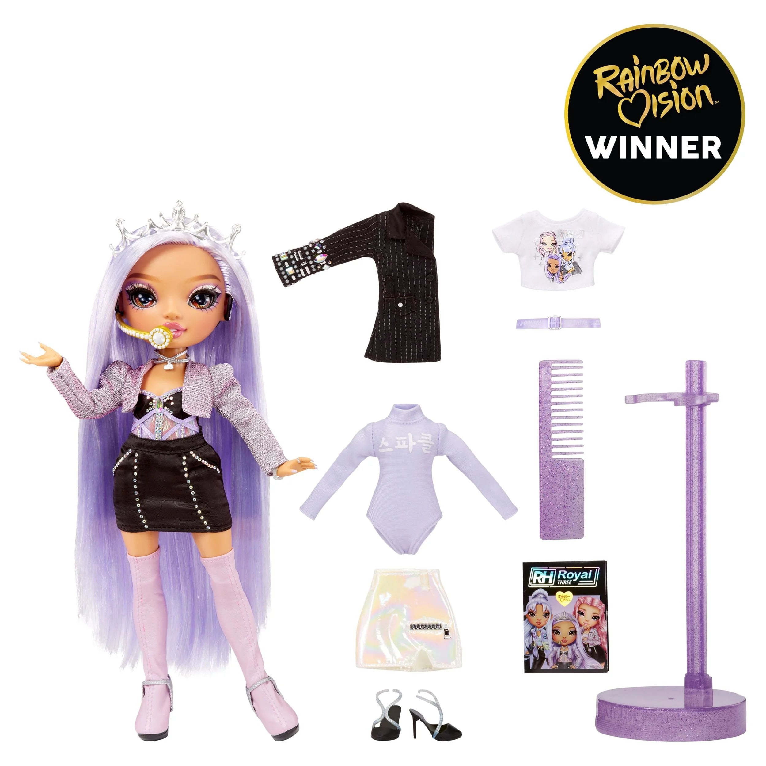 Purple Lilac Fashion Doll with 2 Designer Outfits and Microphone Headset A862