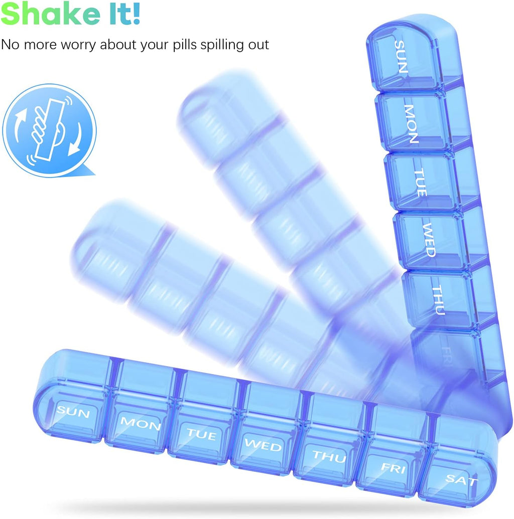 Blue+Green Extra Large Pill Organizer 2 Pack 7 Day Weekly Pill Case A40572