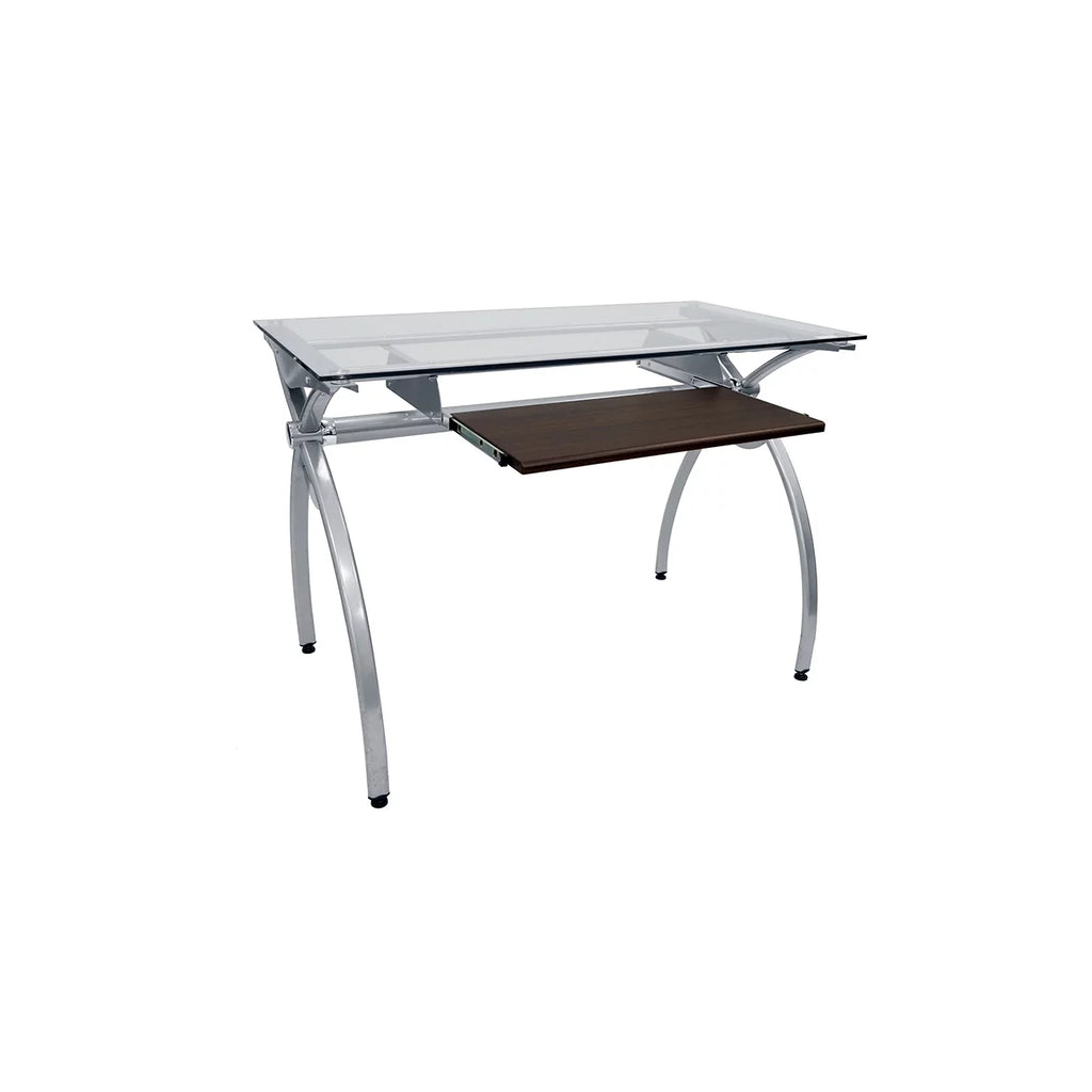 Glass Top Computer Desk with Keyboard Tray & Silver Legs H246
